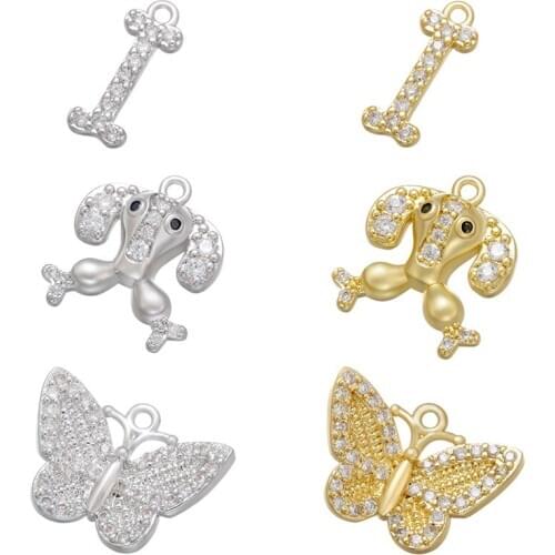 ZHUKOU gold/silver color CZ dog head/dog bones/butterfly pendants for DIY Jewelry making accessories Wholesale supplies VD842