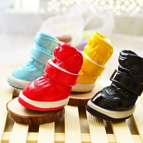 Winter Warm Pet Soft-soled Leather Non-slip Shoes for Dogs Products Lamb Wool Thick Solid Color