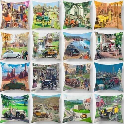 1pcs Art Oil Painting Cushion Cover American Country Garden Landscape Beautiful Fairy Tale European Home Hotel Sofa Pillow Case