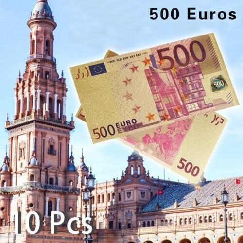 10pcs/lot High Quality Colored Euro Banknote 200 EUR Banknote in Gold Plated Fake Money For Home Decoration