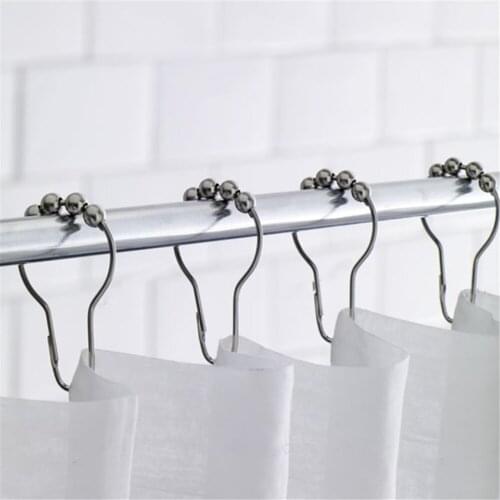 12Pcs/Set Bathroom Accessories Five Beads Gourd Shaped Hook Metal Antirust Rust Shower Curtain Hooks Hook Gold and Silver