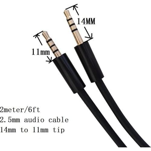 2meter 6ft Male to Male 2.5mm to 2.5mm Stereo Headset Headphone Jack Connector Wire Cord Plug with 14mm to 11mm tip