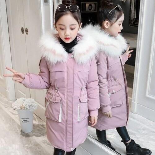 2021 Winter Down Hooded Parkas 3 Colors Fur Collar Winter Coat For Baby Girl 4 5 6 7 8 9 10 11 12 13 Yrs Girl Cotton Outerwear
