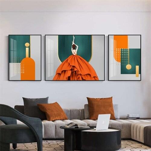 3pcs Abstract Posters Geometry Orange Figure Beauty Paintings Wall Art Canvas Prints Fashion Living Room Pictures Home Decor