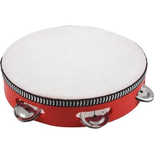8inch Musical Tambourine Tamborine Drum Round Percussion Gift for KTV Party Red