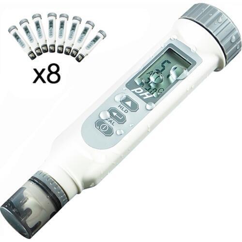 8 pieces x Digital Waterproof pH Meter Tester Auto calibration + pH Powder Solutions pH4.01 pH7.00 & pH10.01 , lot of 8