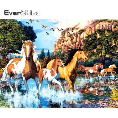 Evershine Diamond Painting Horse 5D DIY Animal Diamond Mosaic Full Layout Cross Stitch Kit Handicrafts Home Decoration