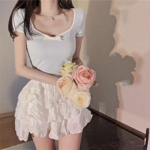 Irregular Skirt Female Summer Design Sense Niche Sweet and Spicy Style Short Skirt High Waist Skirt White Bubble Skirt Pants