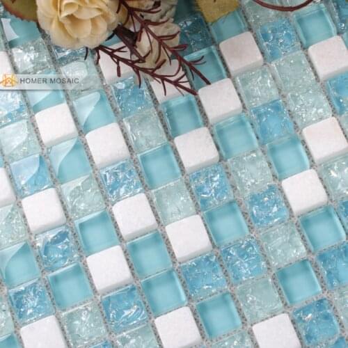 White stone mixed blue glass tiles 12x12 " bathroom mosaic tiles kitchen backsplash blue mosaic tile free shipping
