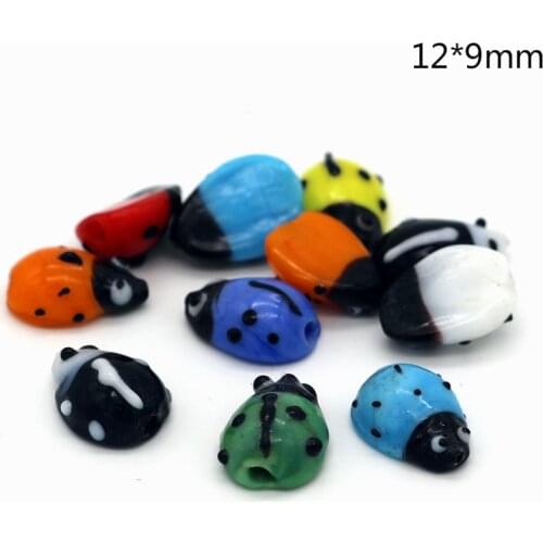 19pcs/lot 9x12mm Multicolor Ladybird Loose Beads Ladybug shape lampwork beads for kids handmade jewelry DIY flower decoration