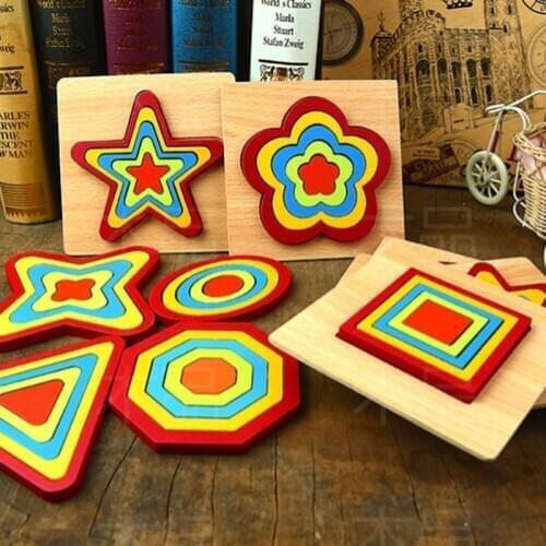 Wooden Geometric Shapes Montessori Puzzle Wooden Toys Kids Preschool Learning Educational Game Baby Toddler Toys for Children