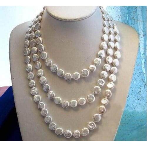 LONG 64" 11-12 MM WHITE COIN FW CULTURED PEARL NECKLACE