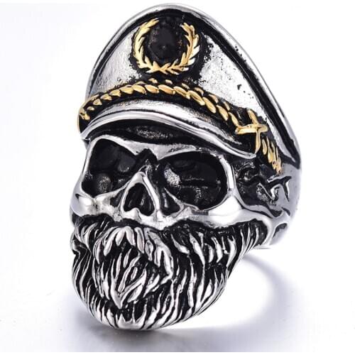 FDLK 2020 Heavy Dull Polishing Punk Navy Captain Skull Ring For Men Personality Biker Jewelry Male Rings skeleton Big Size