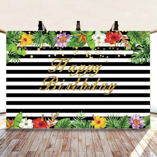 Flower Wall Series Black and White Stripe Background Girl Birthday Party Picture Photography Studio Backdrop Table Decoration