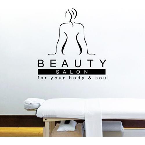 Beauty Salon For Your Body & Soul Quote Art Wall Sticker , Therapy Relax Massage Therapist Spa Woman Beauty Salon Wall Decals