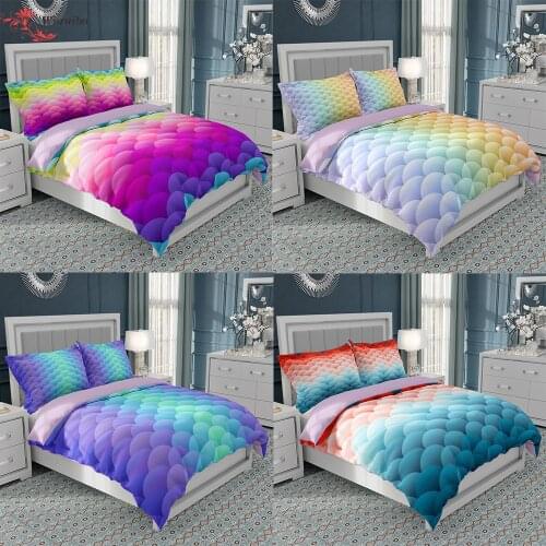 Luxury Pink Purple Couple Mermaid Scales Bedding Set 2 People Bed Lover 240*220Duvet Cover Geometric Quilt Cover King Queen Full