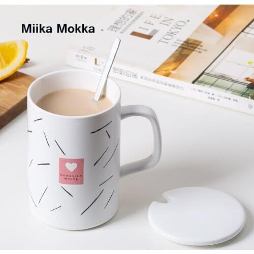 Creative Heart Coffee Cup with Lid Spoon Cartoon Cute Ceramic Mug Milk Cup Simple White Pink Coffee Mug Water Cup Drinkware