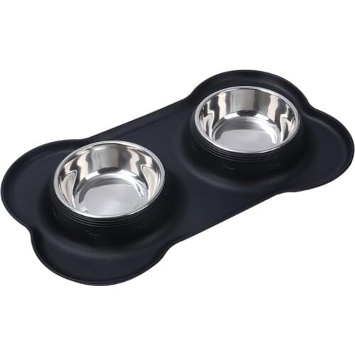 Pet Duble Bowl Dog Water and Food Feeder with Non Spill Skid Resistant Silicone Mat Drinking Dish Feeder Cat Puppy Supplies