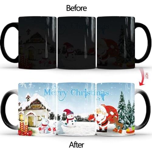 New Santa Claus Ceramic Color Mug Black Heating Change Coffee Cup Snowman Christmas Tree Cup Christmas Holiday Gift 330ML Cup