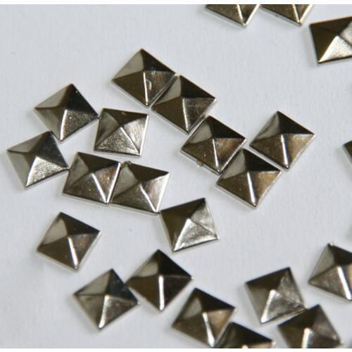 New 100pc Hotfix Iron On, 7mm Flat Back Silver Pyramid Studs - 1/4" FlatBack Glue on Studs