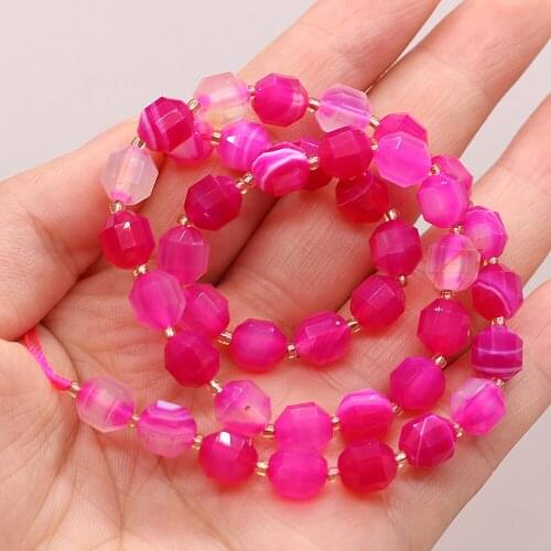 New Beaded Natural Stone 8mm Faceted Rose Red Agate Spaced Loose Beads For Jewelry Making Charm DIY Bracelet Accessories Ms Gift