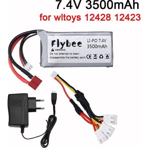 Upgraded 3400mah RC Car Lipo Battery 2s 7.4v 3500mAh / Charger For Wltoys 12428 12423 RC Racing car feiyue 03 Q39 Upgrade parts