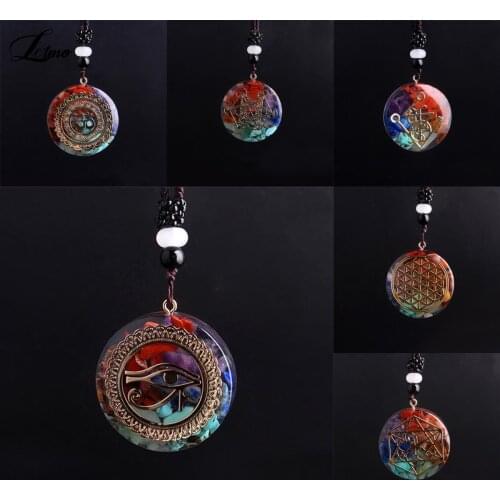 Orgone Pendant Necklace Metatron Cube Orgonite Energy Pendant 7 Chakras Reiki Healing EMF Protection Crystal Necklace