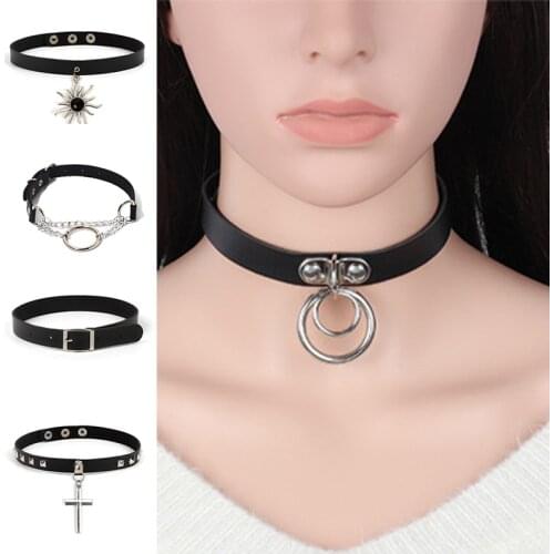 1PC Sexy Cosplay Harajuku Punk Rock PU Leather Gothic Necklace Fashion Heart Round Spike Collar Choker Body Accessories