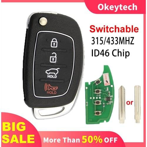 OkeyTech Switchable 315/433Mhz Flip Remote Key for Hyundai Elantra Accent Ix35 IX45 I30 Solaris Tucson I20 Santa Fe ID46 Chip