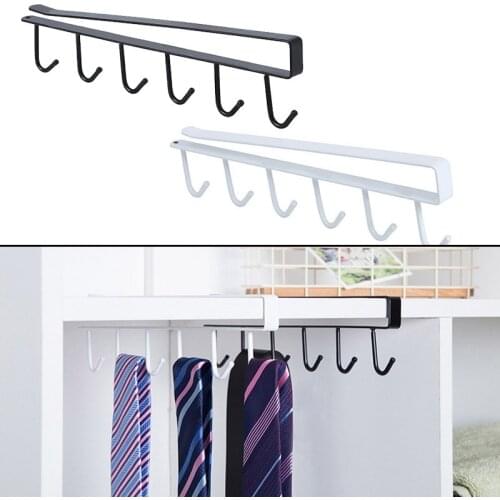 6 Hooks Hanging Rack Metal Under Shelf Mug Cup Hanging Orgainzer Wall Mounted Kitchen Racks Holder Cupboard Kitchen Organiser