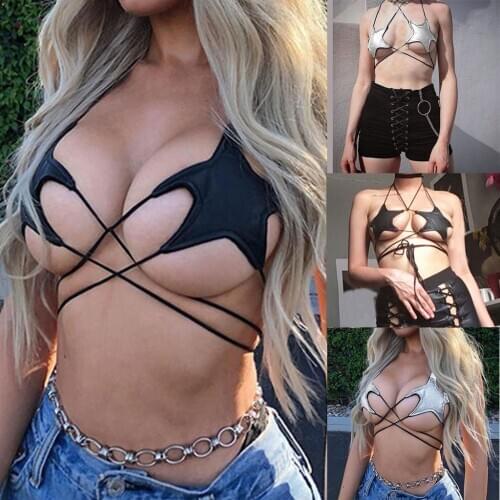 Sexy lingerie bras Women Fashion Sexy Ladies Black Silver Star Bra Busty Simple Hanging Neck Top sujetador bralette лифчик