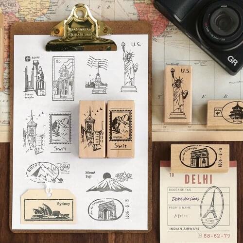 2 pc/Set Architectural Stamp Wood Stamp Travel Planner Wooden Rubber Stamp Set Diy Scrapbooking Cards Decoration Embossing