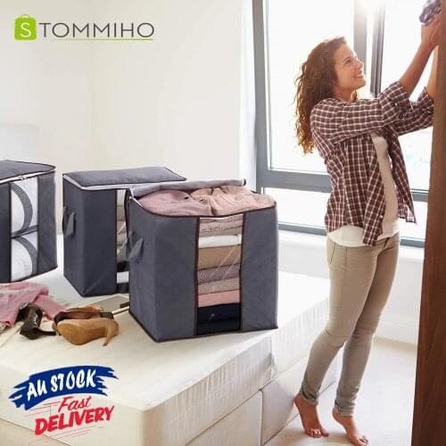 STOMMIHO Clothes Comforters Organizer Blankets Storage Bag with Reinforced Handle Thick Fabric Foldable for Closet Underbed