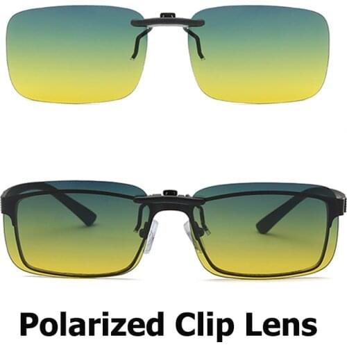 Rimless Day Night Vision Polarized Clips On Sunglasses Night Driving Eyeglasses Myopia Sunglasses Rectangular Eyewear Men Women