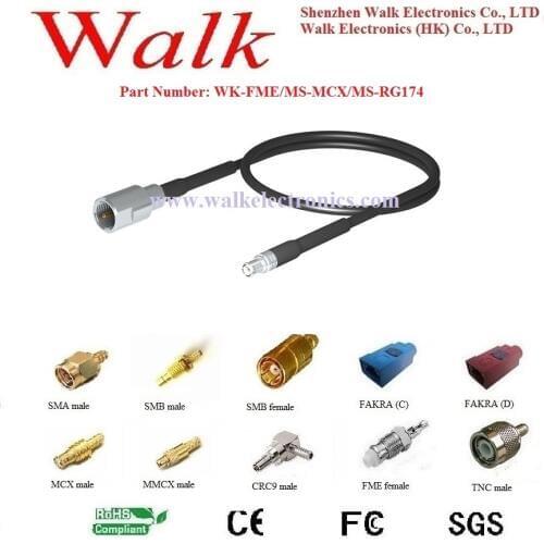 RF cable assembly: FME male straight to MCX male straight with RG174 cable