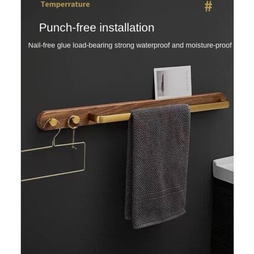 Black walnut bathroom towel hanger Bath towel rack multistory shelf wood towel rod aluminium alloy towel shelf brushed gold