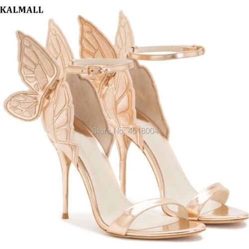 KALMALL Bridal Wedding Shoes Embroidered Butterfly Wings Sandals Ankle Strap High Heels Party Sandles Zapatos Mujer
