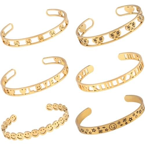Punk Stainless Steel Bracelet Bangle Open Bracelets For Women Smiling Face Cuff Bracelet Geometry Bracelets Charm Jewelry Gifts