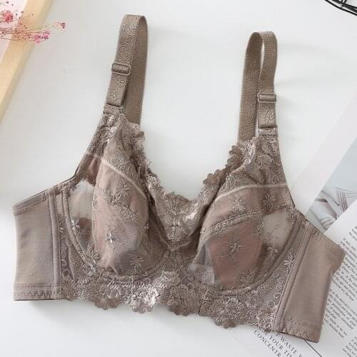 Womens Big Size Full Coverage Embrodiery Ultra-thin Bra Lingerie 34 36 38 40 42 44 46 48 B C D E F