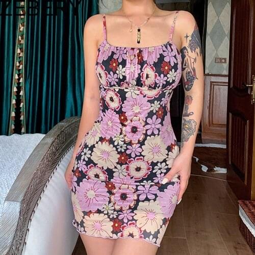 ZEBERY Vintage Floral Print Bodycon Mini Dress Women Spring Summer Fashion Holiday Beachwear Sleeveless Sexy Y2K Dresses