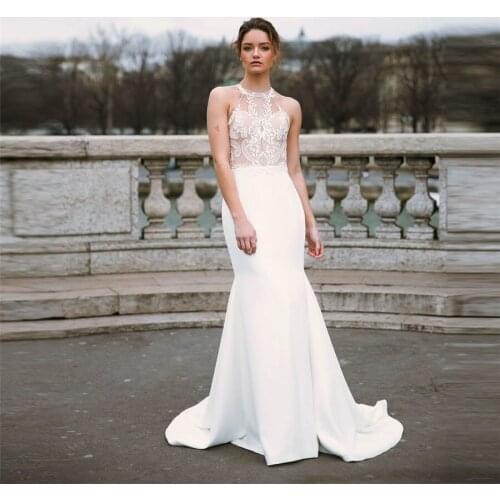 Jewel Mermaid Lace Appliques Wedding Dresses Natural Waistline Custom Sleeveless Bridal Gowns Simple Robe De Mariage Spring