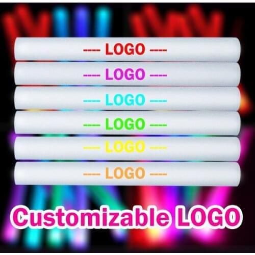 100pcs Customizable Logo sponge stick Multicolor LED Light Foam Stick Glow Sticks Cheering Foam Sticks Light Up Wedding Birthday