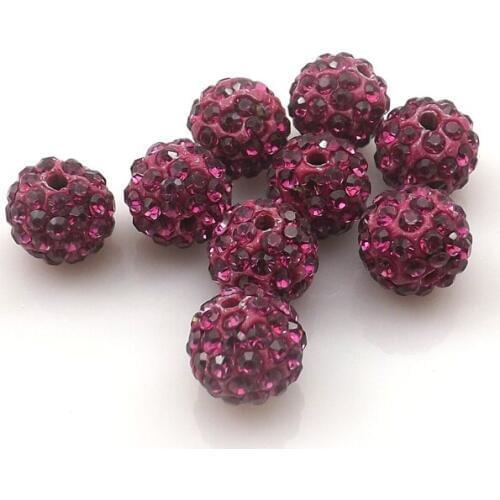 100pcs/lot 10mm Rose Pink Rhinestone Loose Beads 6 Rows Pave Disco Ball For Jewelry Making