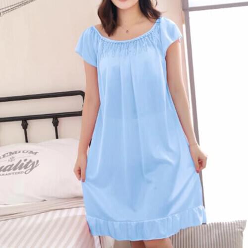 Sexy Nightgown Dress Summer Sweet Night Dress One Size Simple Nightie Homewear Women Soft Round Neck Sleepwear