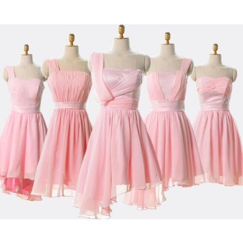 2020 Chiffon Pink Blue Bridesmaid dresses for wedding party Lace Up Knee-Length Graduation Gowns Sweet Memory SW1810