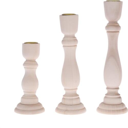 3 Sizes Wooden Candlestick Vintage Candle Holder Solid Color Round Candle Holder Stand Table Desktop Wedding Party Decoration