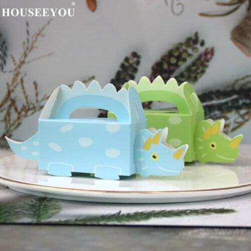 30PCS Dinosaur Party Blue Green Cookie Box Baby Shower Candy Treat Kids Birthday Paper for Packaging