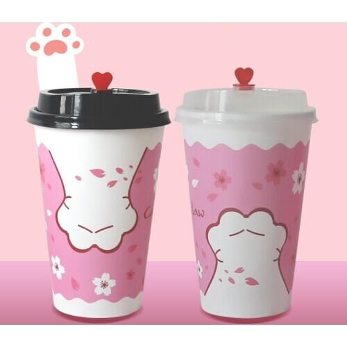 500pcs Carton pink disposable coffee cup party favor 400ml milk tea cold and hot drink juice takeaway packaging cups with lid