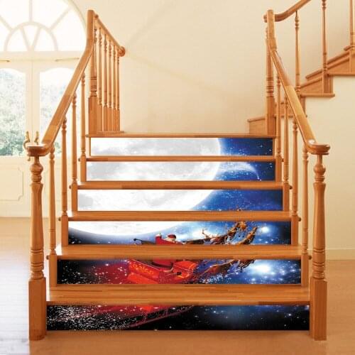 6pcs/set Christmas Santa Claus Xmas 3D Stair Stickers Decals Waterproof Removable Home Decoration Floor Wall Sticker 18*100cm