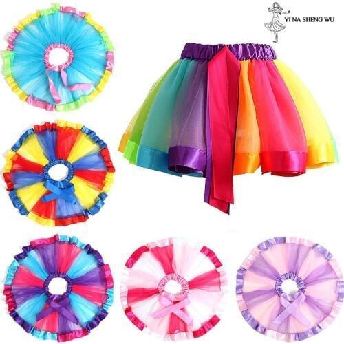 Girls Ballet Dance Wear Party Tulle tutu skirt girls dancing performance rainbow skirt Children team Dancing Skirt Dancewear